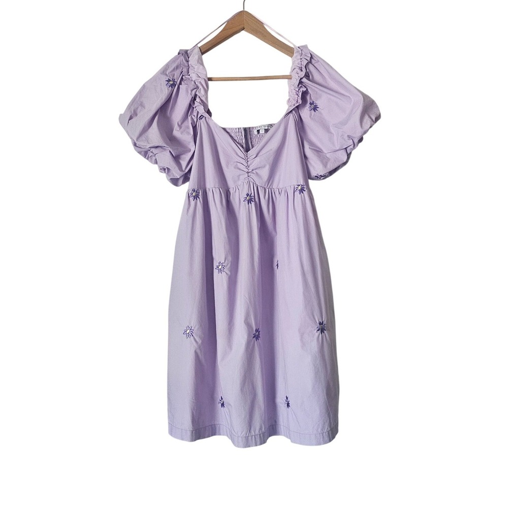 English Factory Babydoll Mini Dress Lavender Puff Sleeve Balletcore Size L
